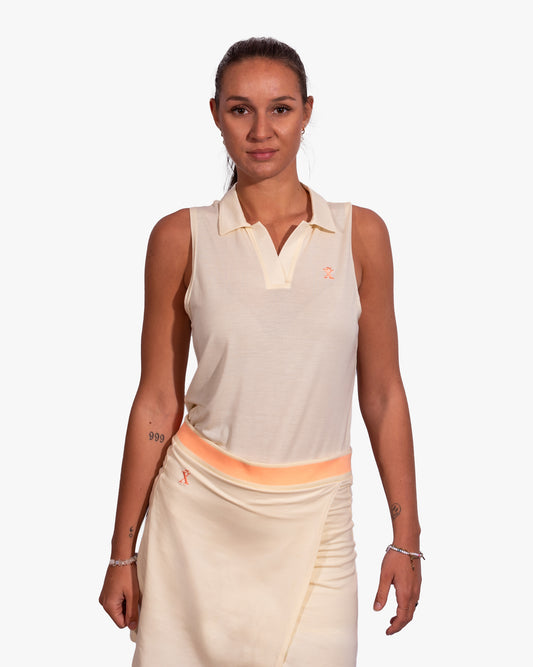 Beige Sleeveless Polo | Sleeveless women's golf polo shirt made of TENCEL™