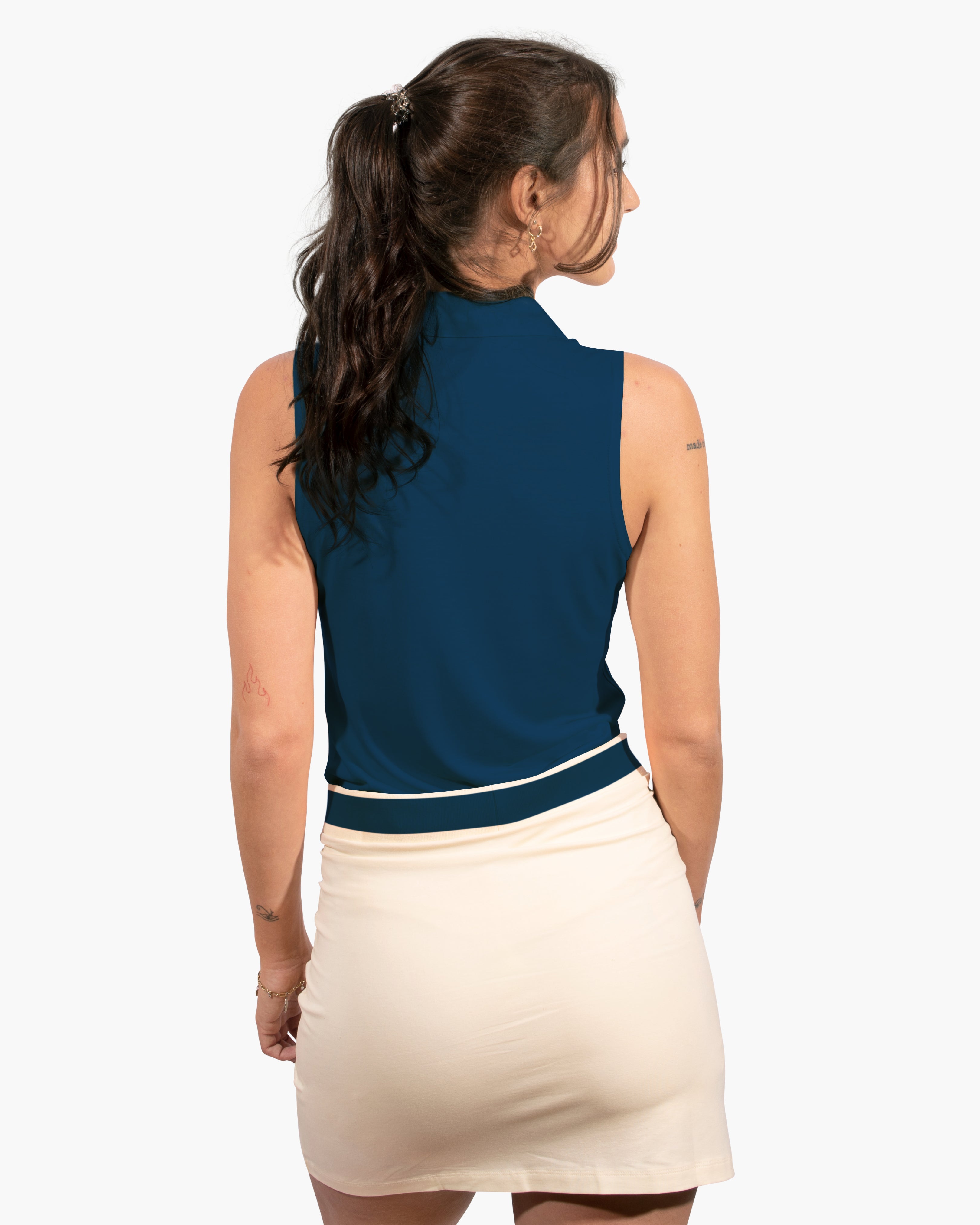 Blue Sleeveless TENCEL™ Polo - Damen