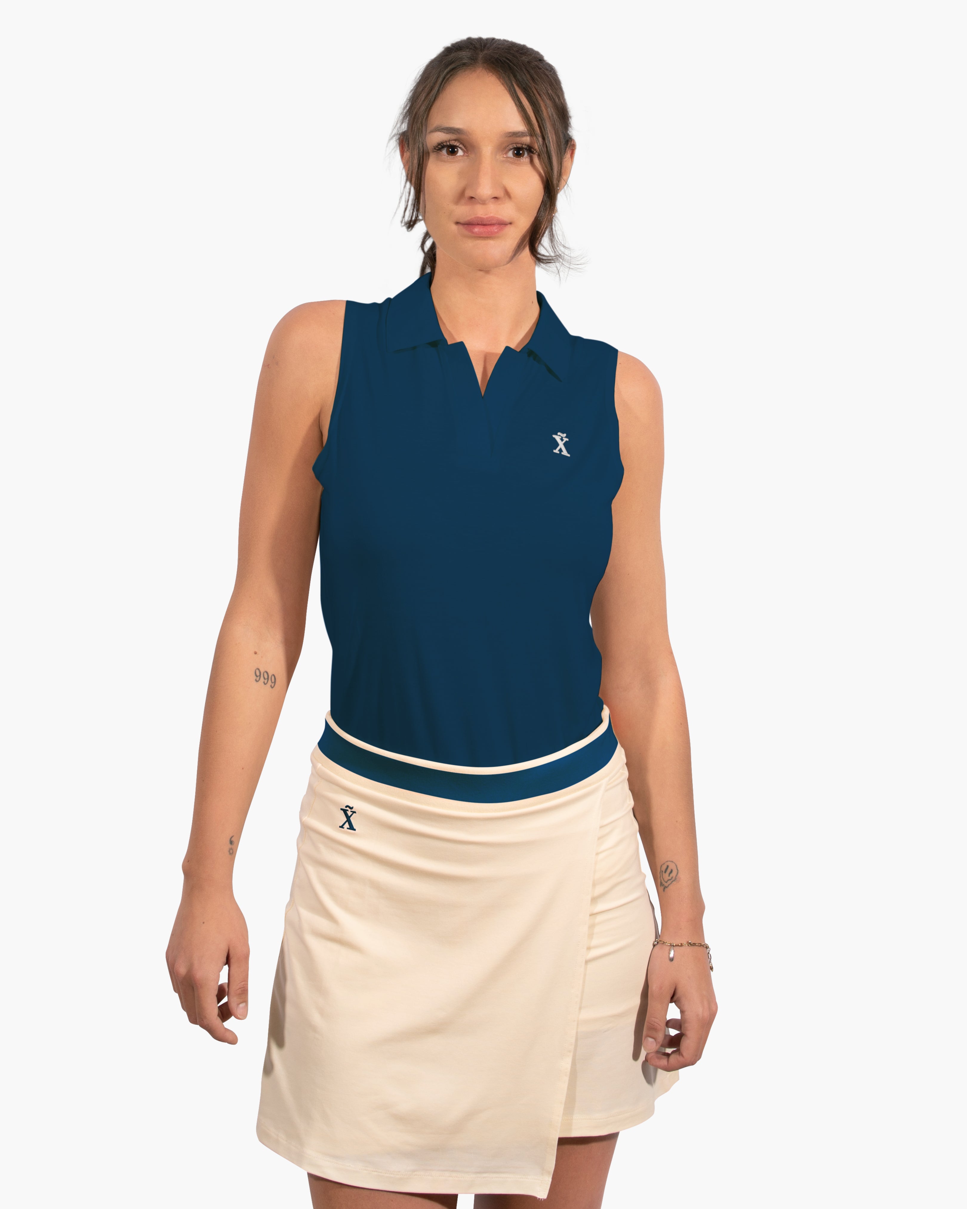 Blue Sleeveless TENCEL™ Polo - Damen