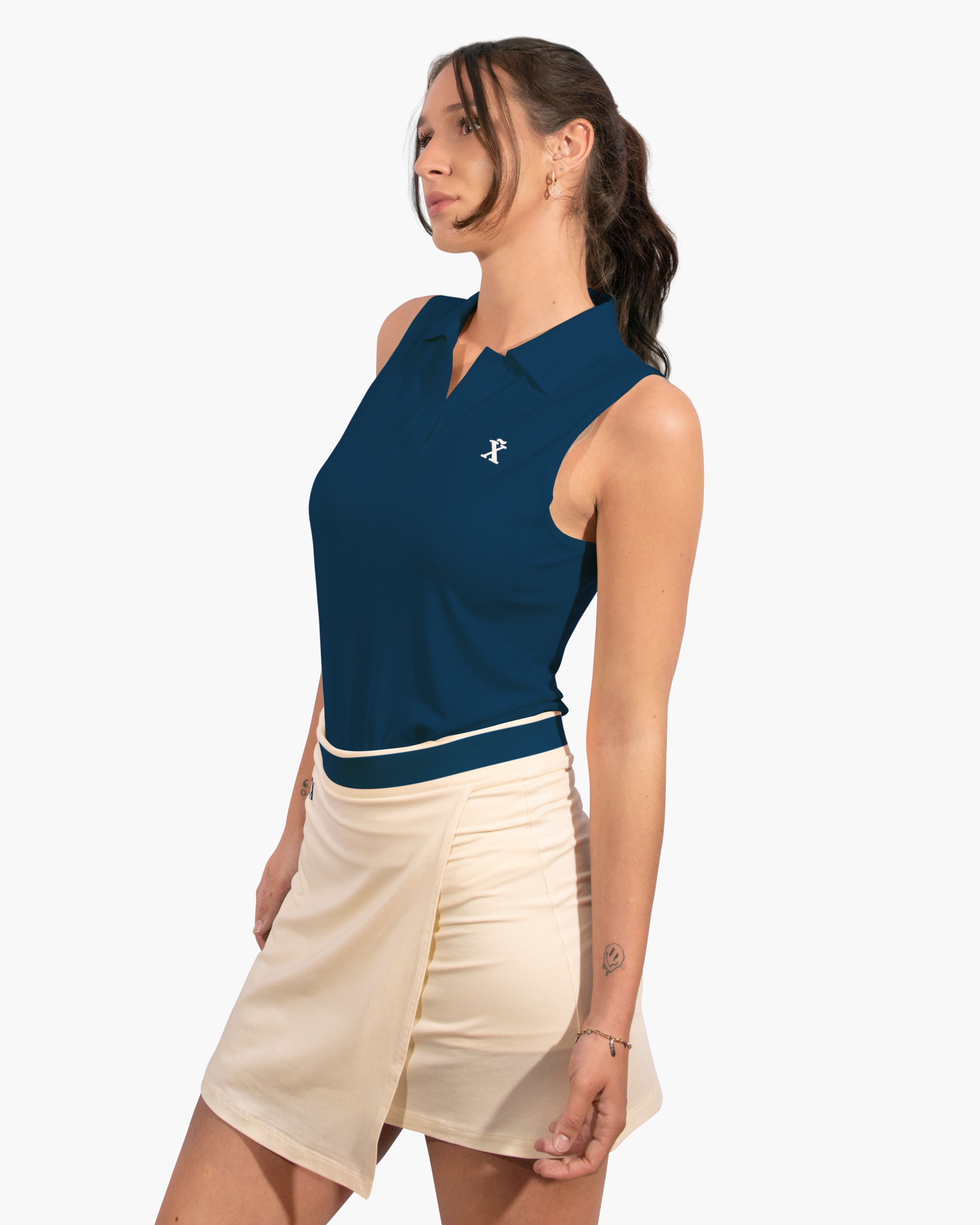 Blue Sleeveless TENCEL™ Polo - Damen