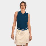 Blue Sleeveless TENCEL™ Polo - Damen