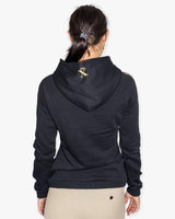 Rückansicht schwarzer Golf Hoodie aus Bio-Baumwolle für Damen von paxariño.